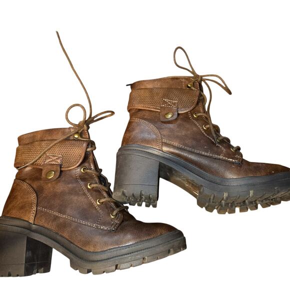 Pop 6.5 Brown Yetta Women's Combat Boots 2 1/2 Inch Heel Shoes 6 1/2 - Picture 1 of 8